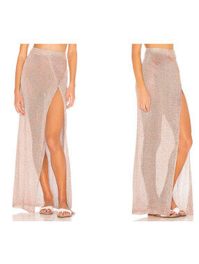 superdown Keva Wrap Maxi Skirt bronze Open knit fabric size S NWT